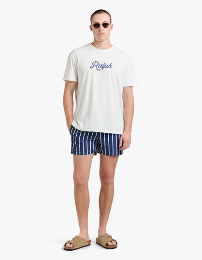 Short de baño corte slim a rayas azul marino