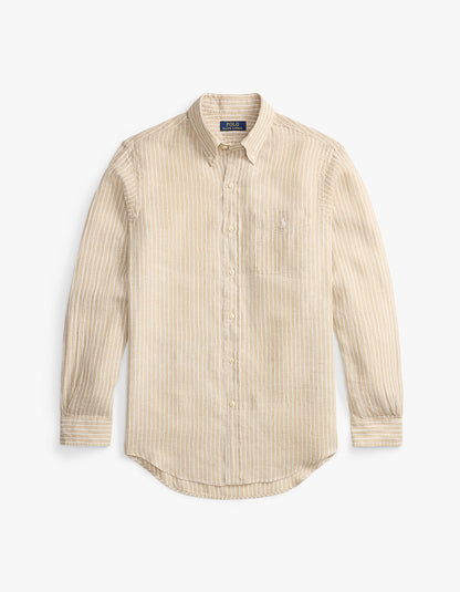 Camisa de lino a rayas beige y blanco