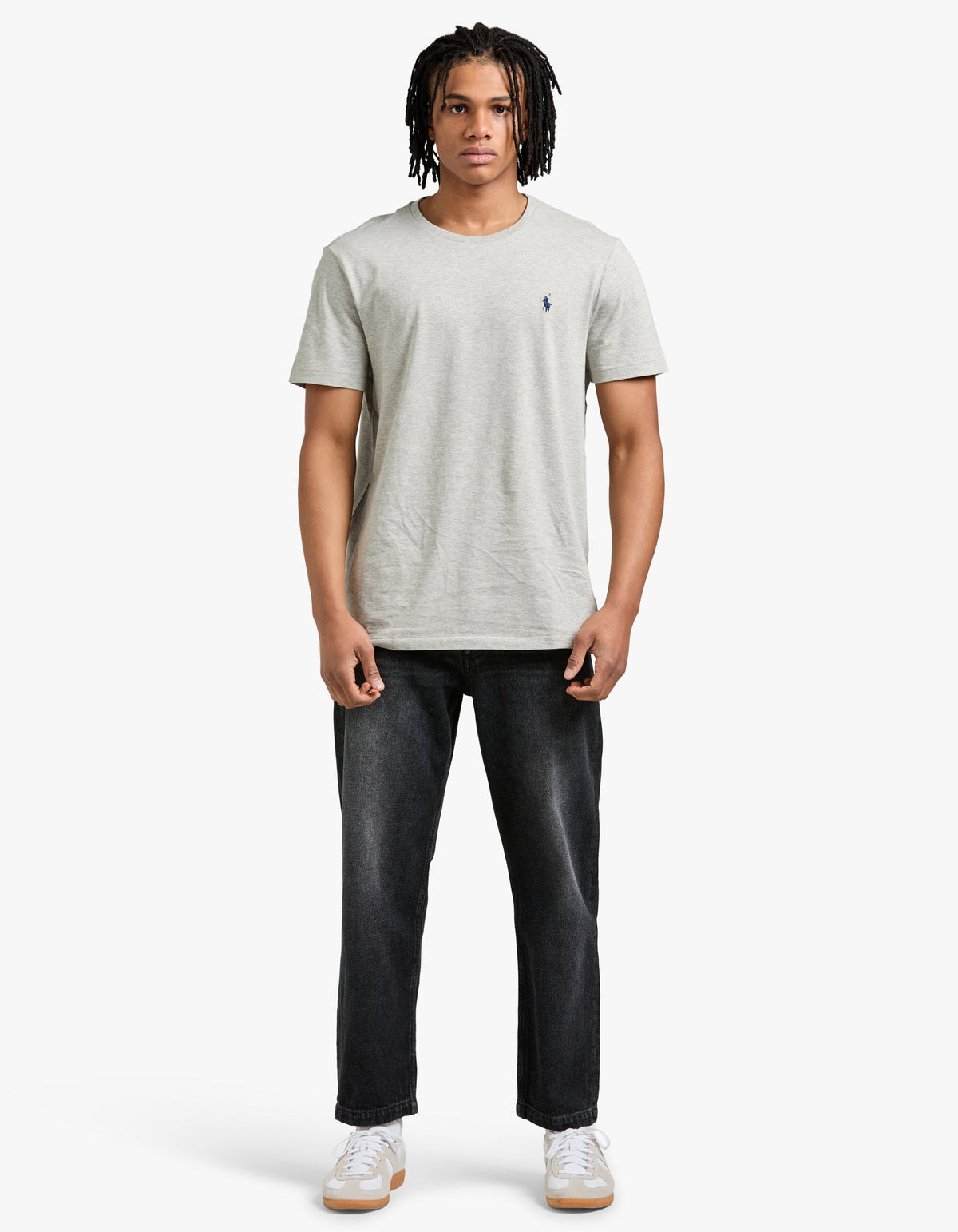 Polera cuello redondo corte slim gris jaspeado