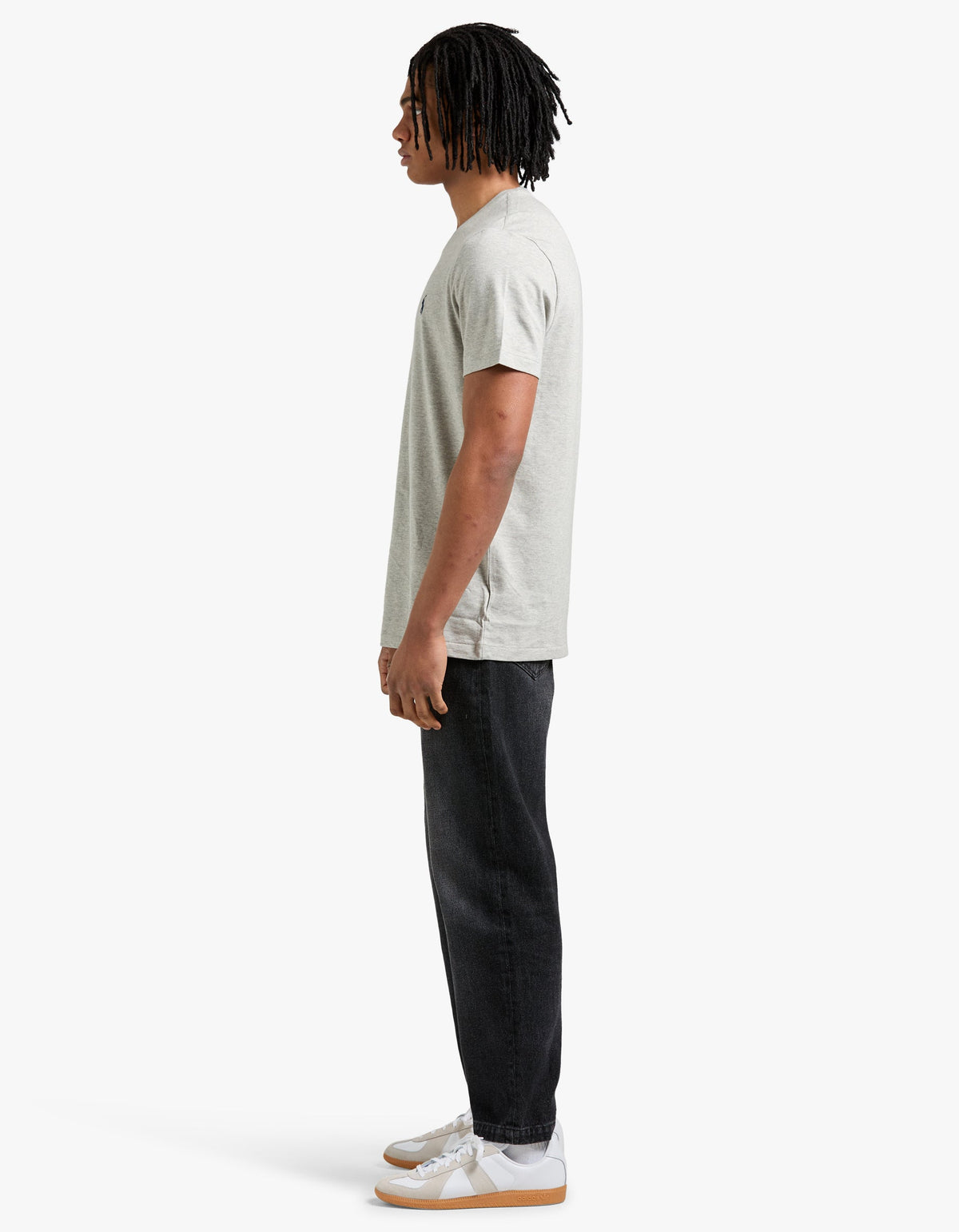 Polera cuello redondo corte slim gris jaspeado