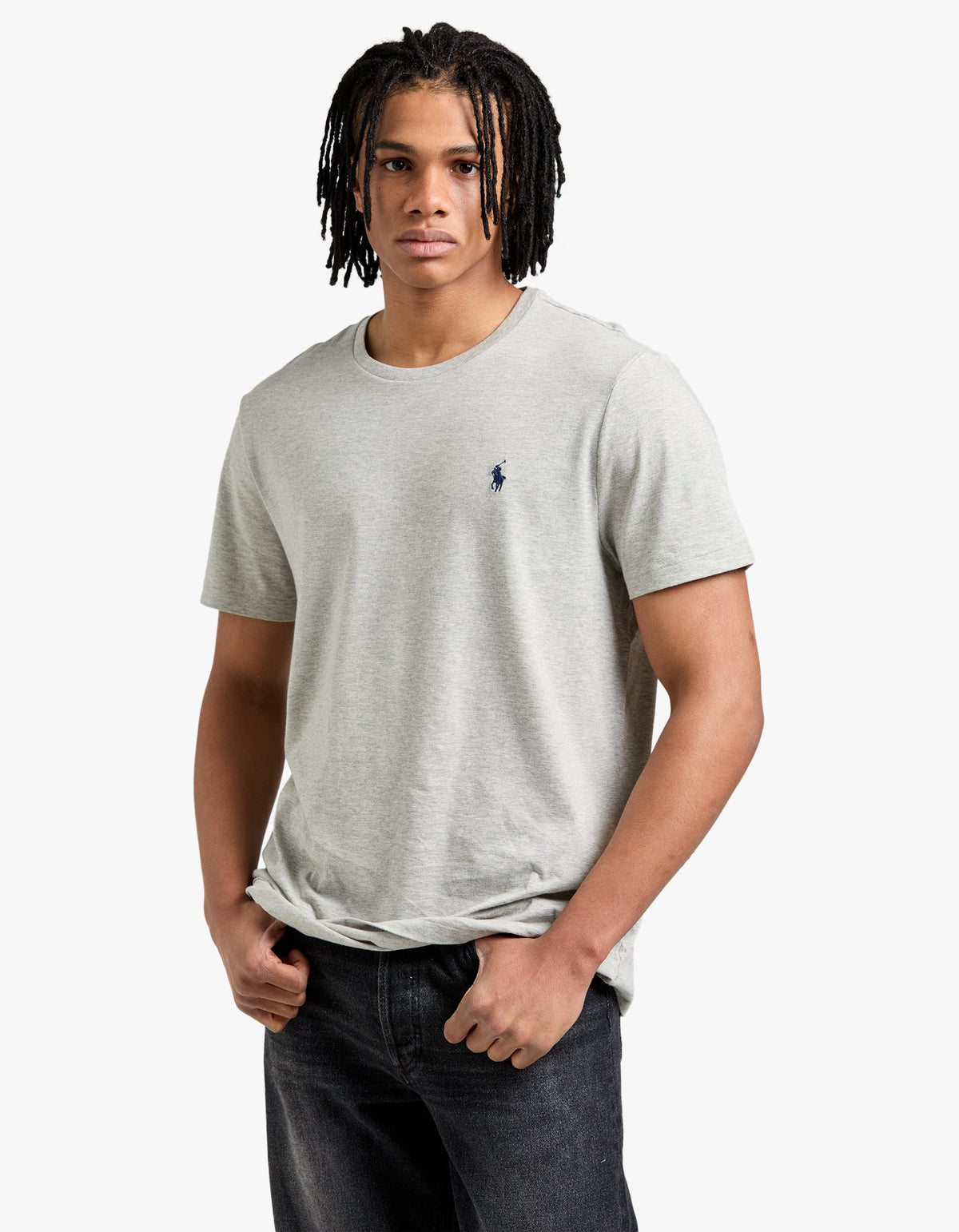 Polera cuello redondo corte slim gris jaspeado