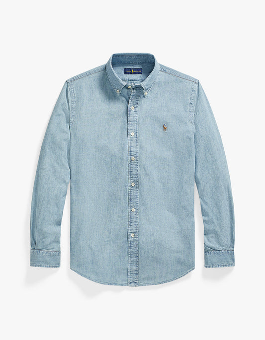 Camisa de chambray celeste