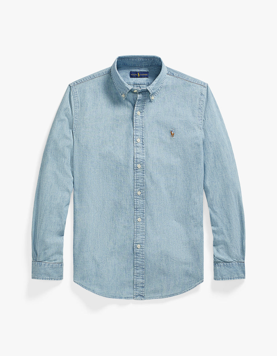 Camisa de chambray celeste