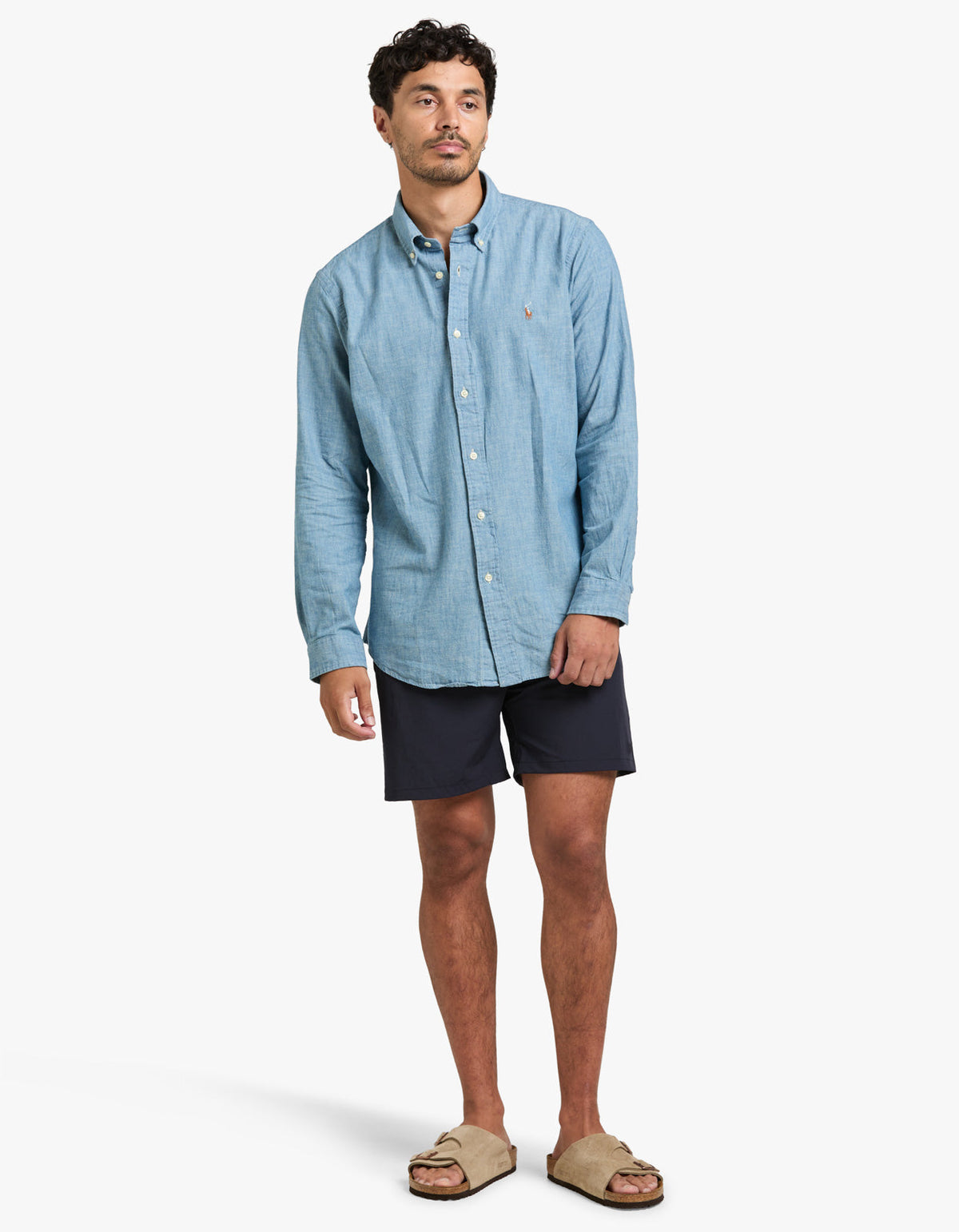 Camisa de chambray celeste