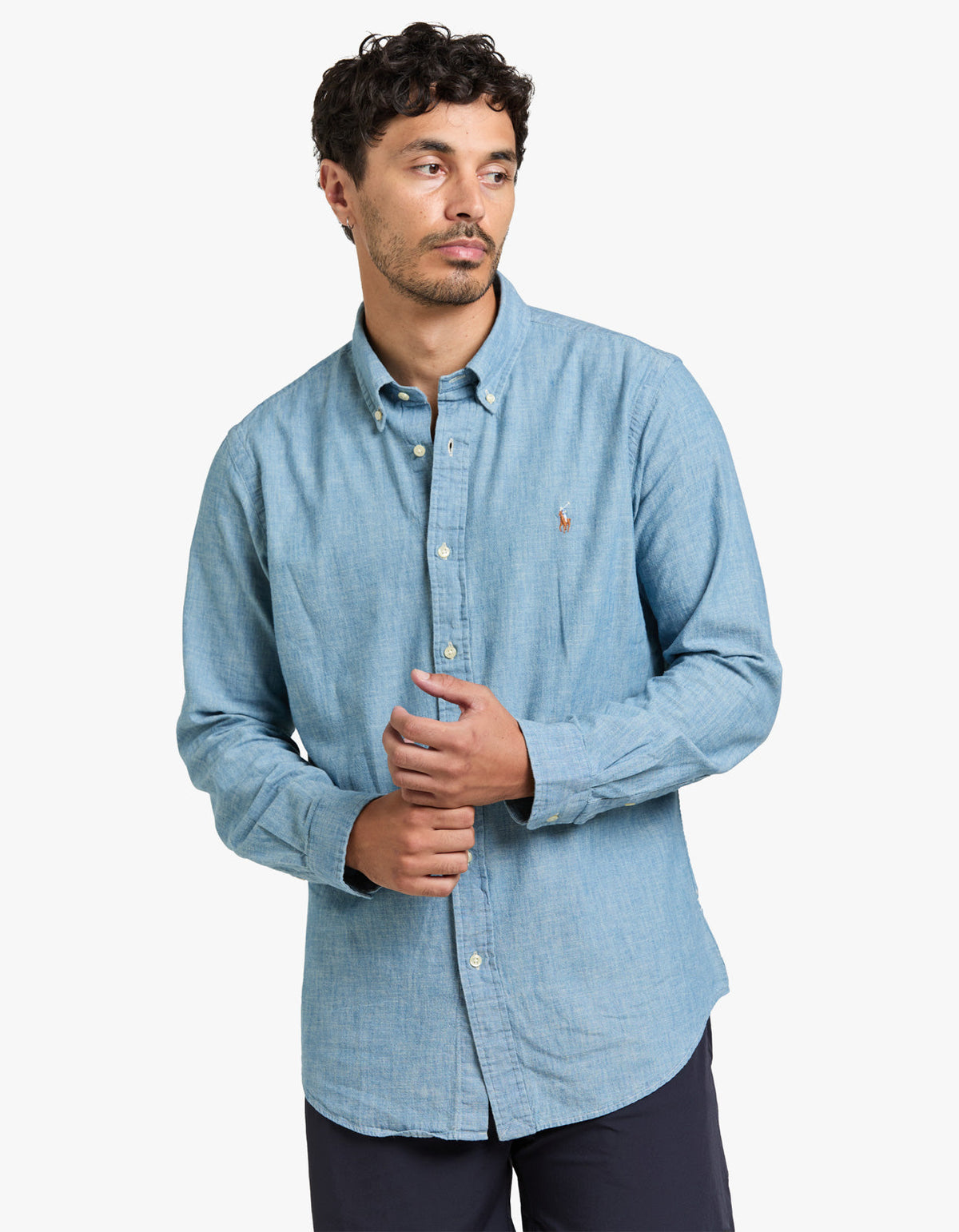 Camisa de chambray celeste
