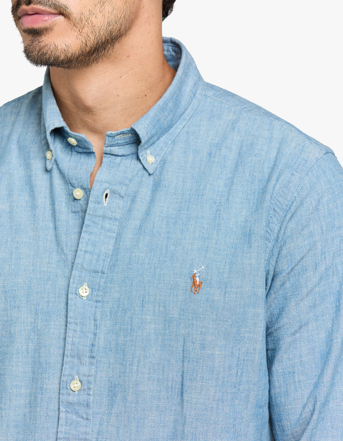 Camisa de chambray celeste