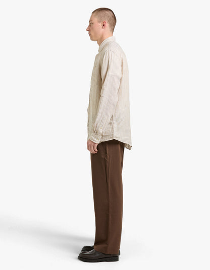Camisa de lino a rayas beige y blanco