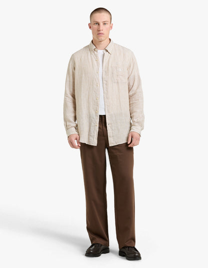 Camisa de lino a rayas beige y blanco