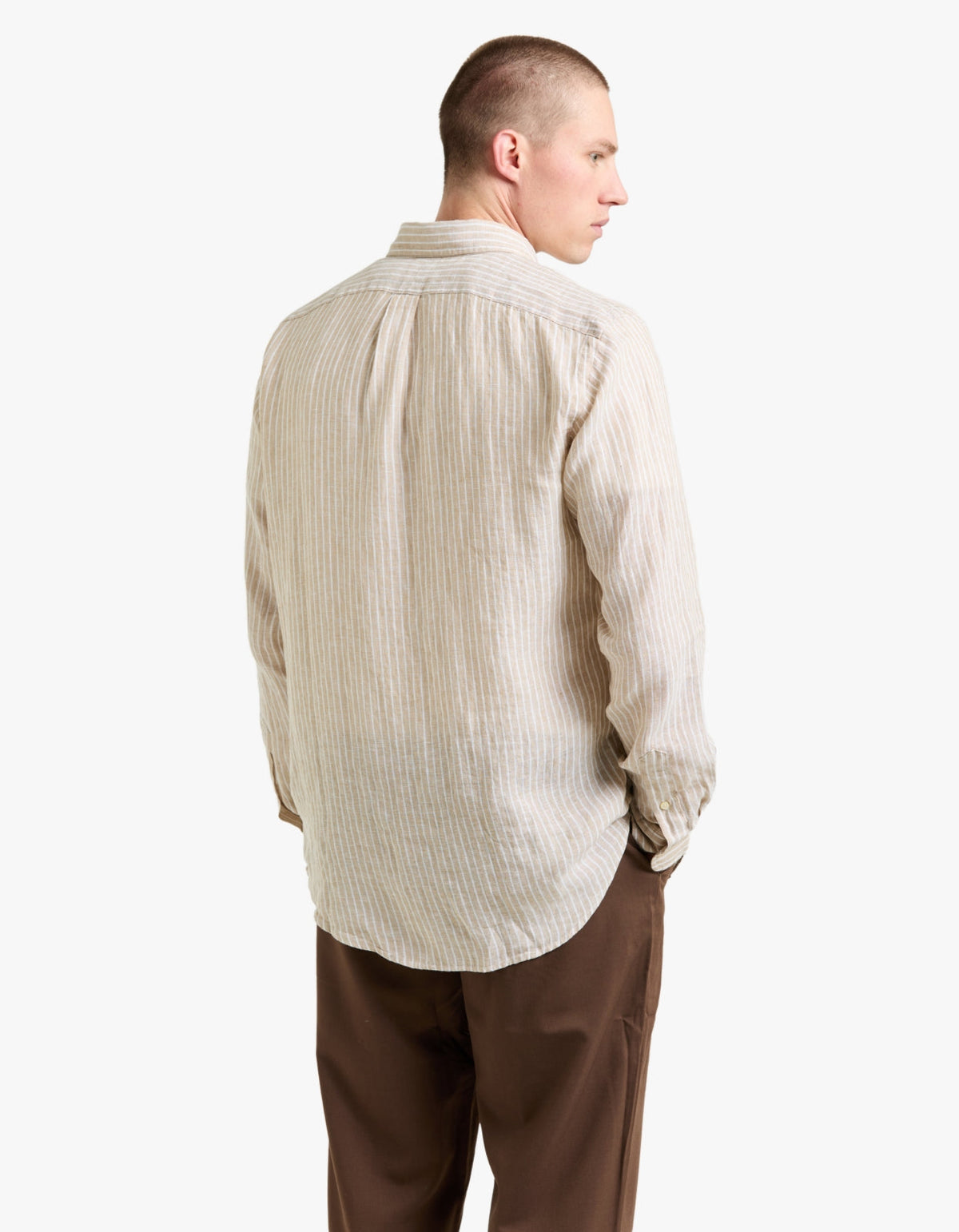 Camisa de lino a rayas beige y blanco