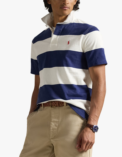 Polera rugby manga corta azul cobalto y blanco