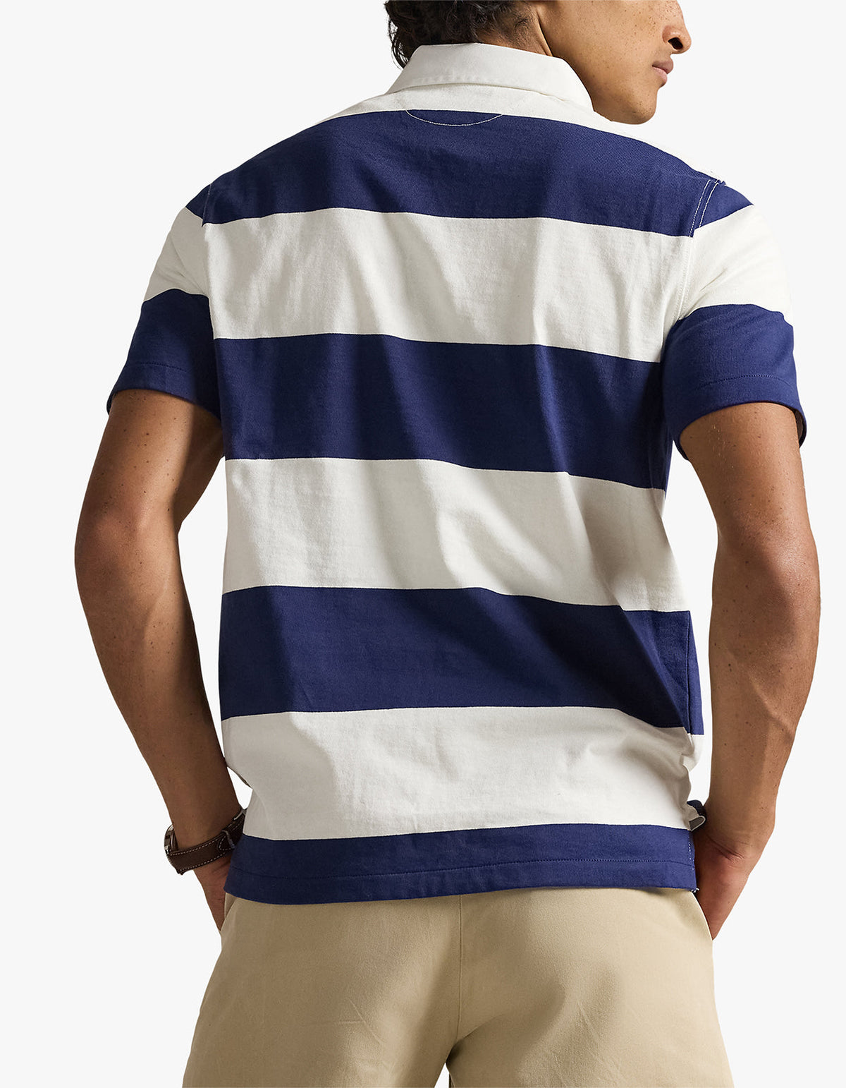 Polera rugby manga corta azul cobalto y blanco