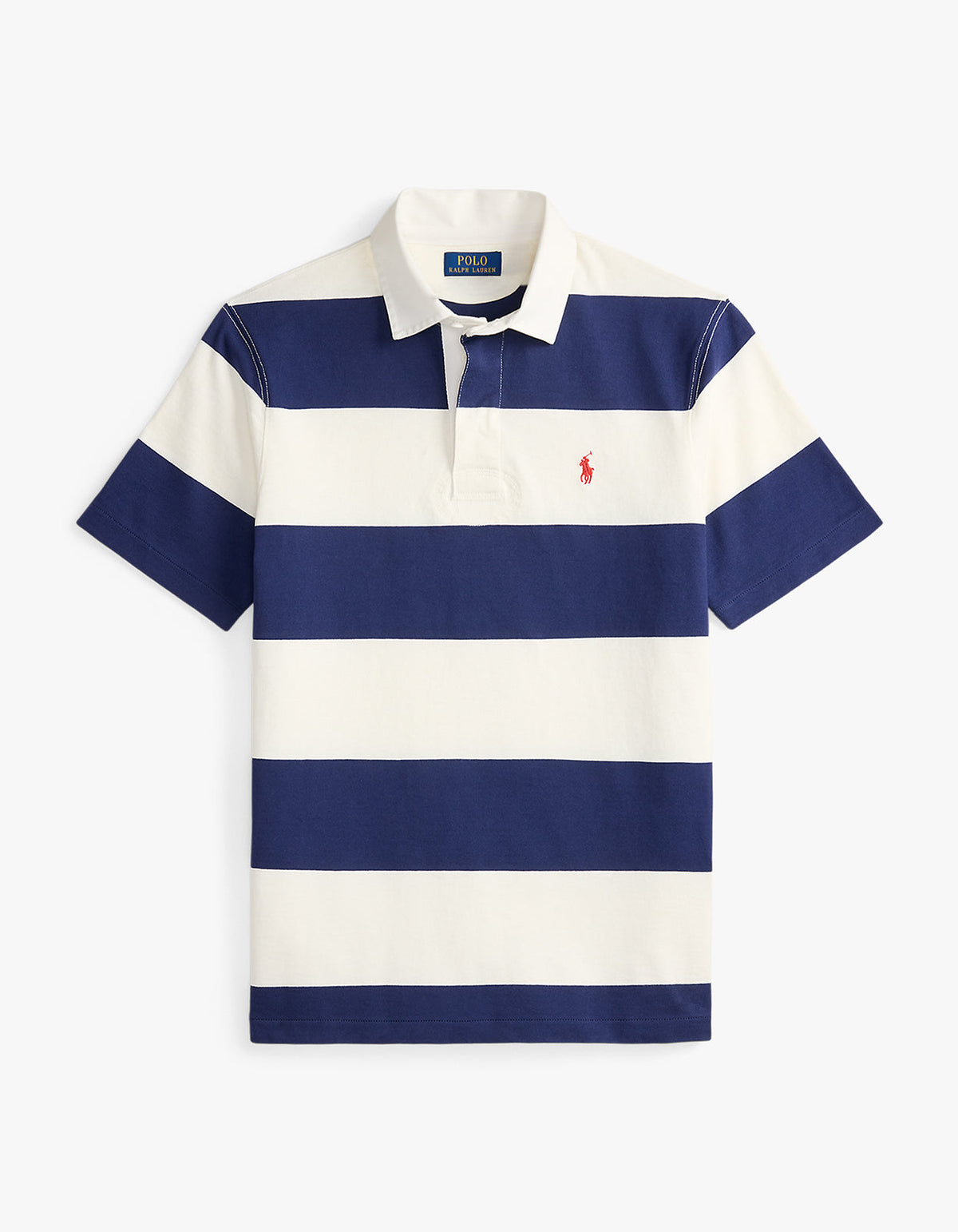 Polera rugby manga corta azul cobalto y blanco
