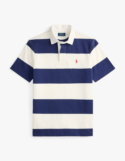 Polera rugby manga corta azul cobalto y blanco