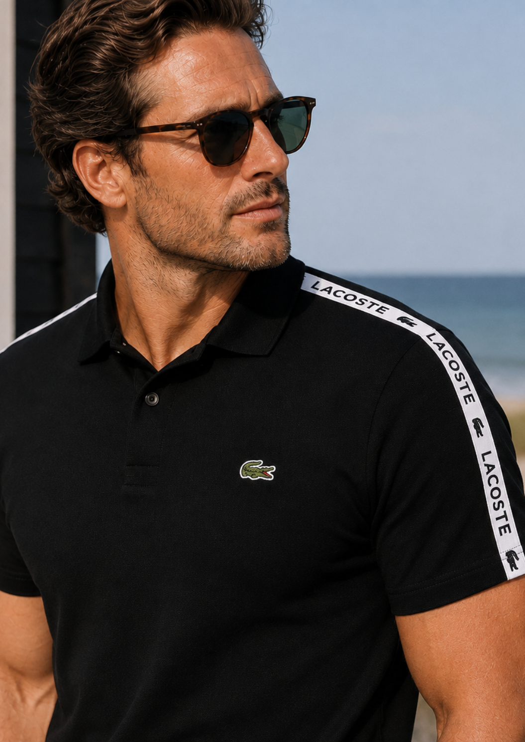 Polo deportivo con franja negro