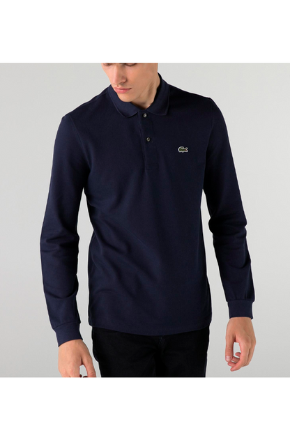 Polo de piqué manga larga azul marino