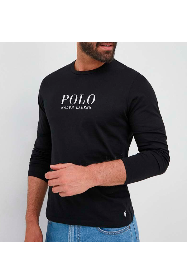 Polera manga larga con estampado negra