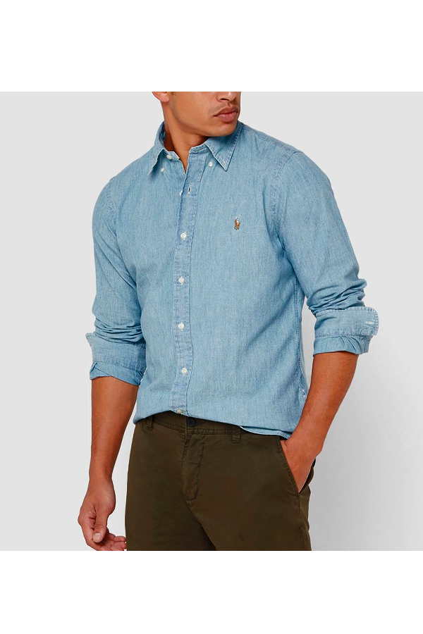 Camisa de mezclilla chambray azul lavado