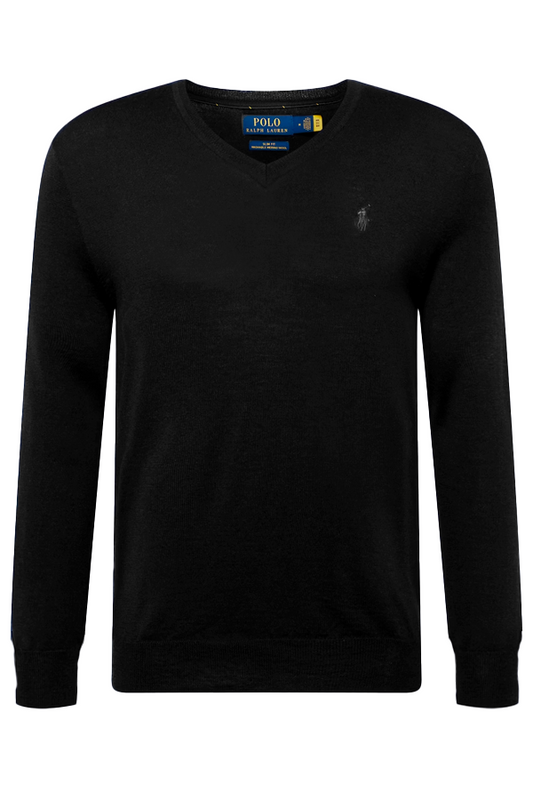 Suéter de algodón premium cuello en V negro