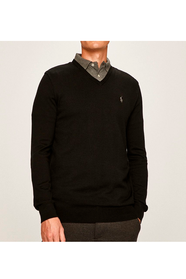 Suéter de algodón premium cuello en V negro