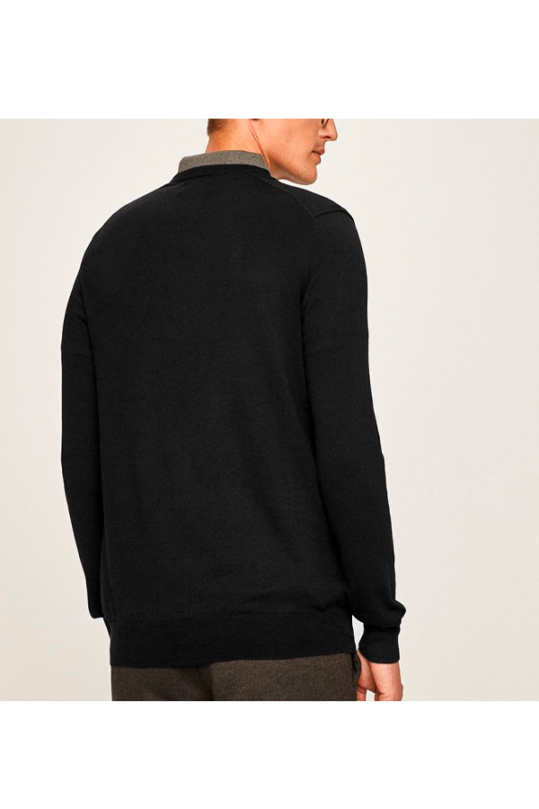 Suéter de algodón premium cuello en V negro