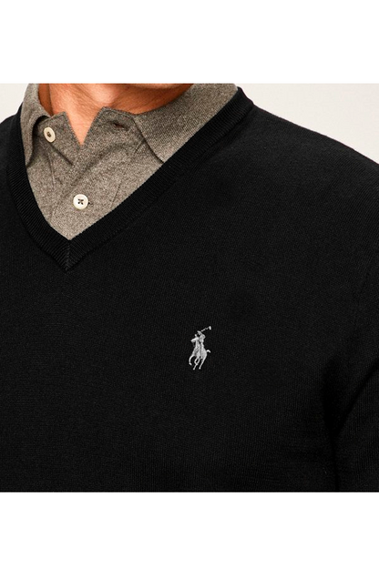 Suéter de algodón premium cuello en V negro