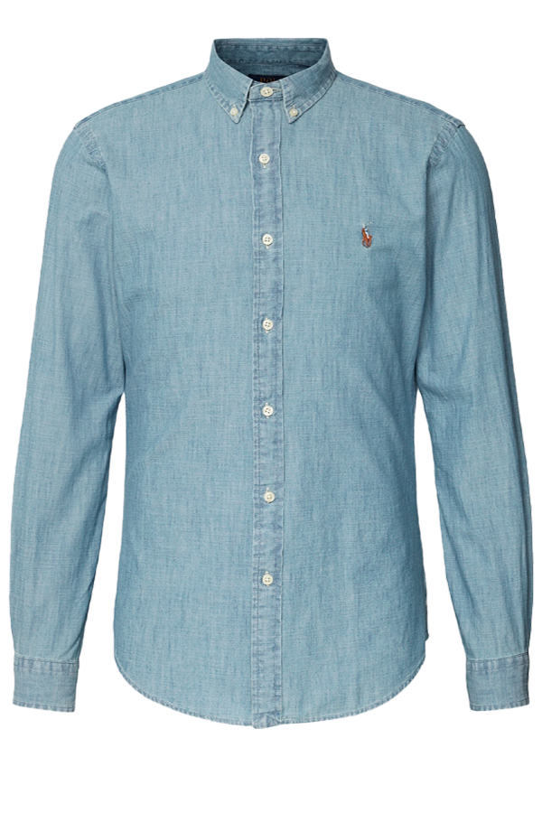 Camisa de mezclilla chambray azul lavado