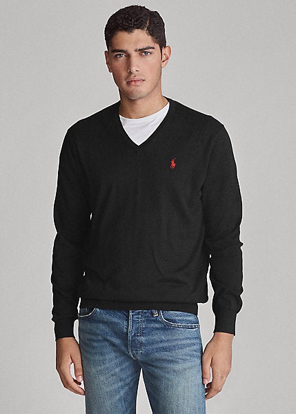Suéter de algodón cuello en V negro