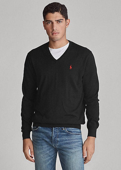 Suéter de algodón cuello en V negro